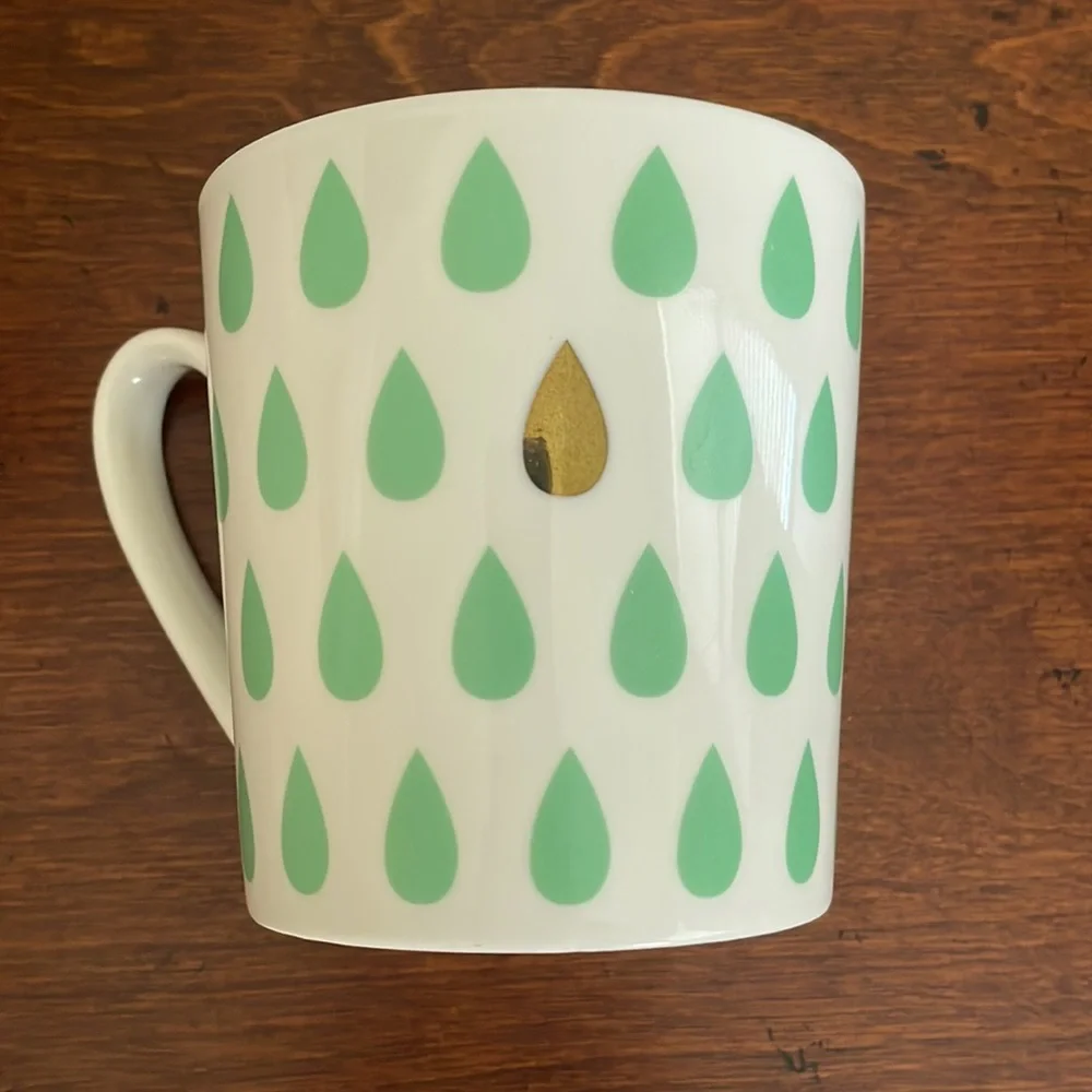 Clay Art Green, Gold, and White Mug Dishwasher Safe OS EUC